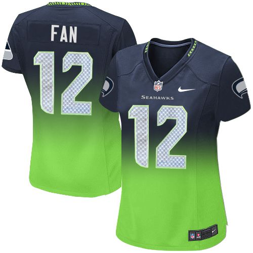 Women's Elite 12th Fan Nike Jersey Navy/Green - Fadeaway NFL Seattle Seahawks